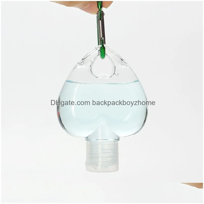 50ml heart shape hand sanitizer bottle with keyring hook clear transparent plastic refillable containers christmas gift