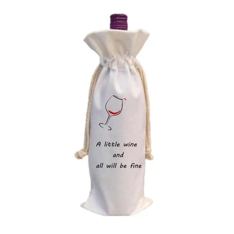 party gift sublimation blanks reusable wedding wine bottle bags cover canvas gifts bags with drawstring bulk halloween graduation christmas