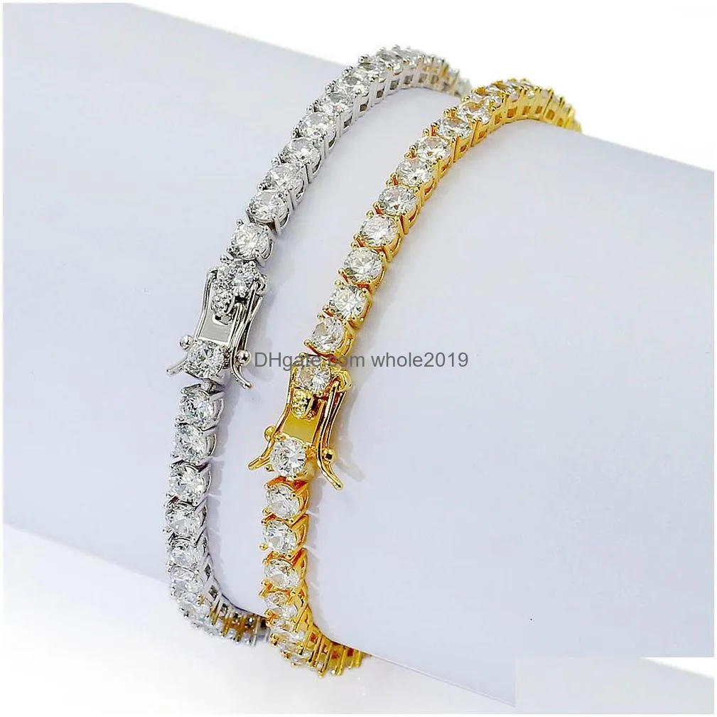 3/4/5mm hip hop tennis bracelets white zircon bling shining 24k gold plated bangle jewelry