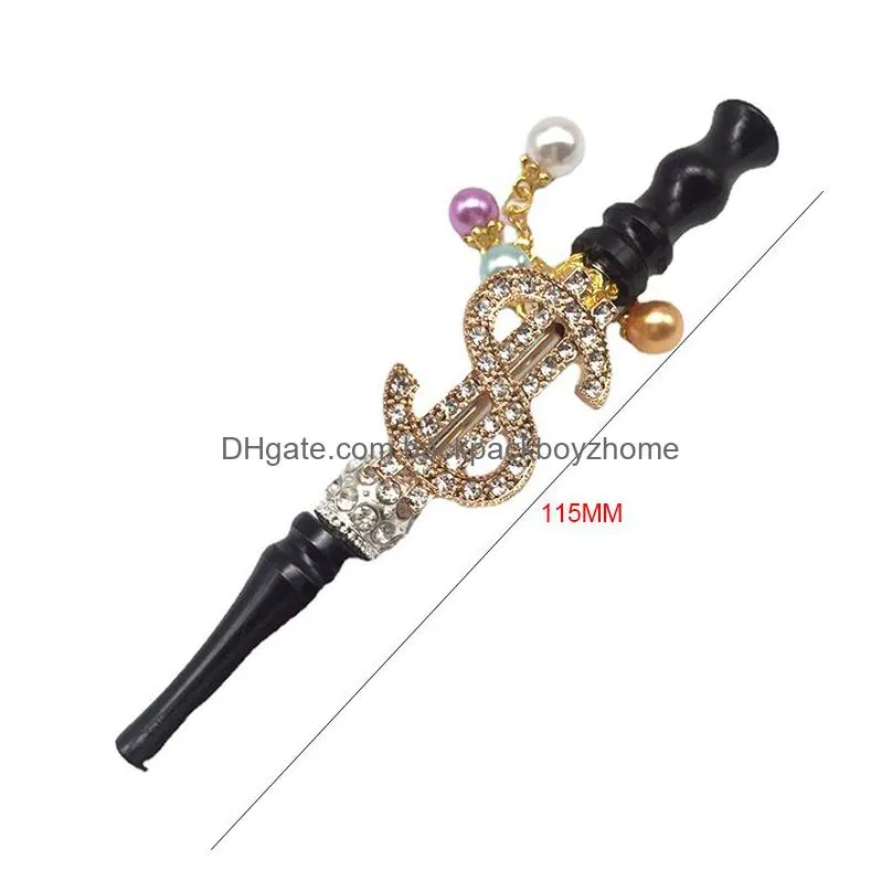 creative dollar pipe portable metal diamond cigarette holder tassel pendant detachable household smoking accessory 115mm