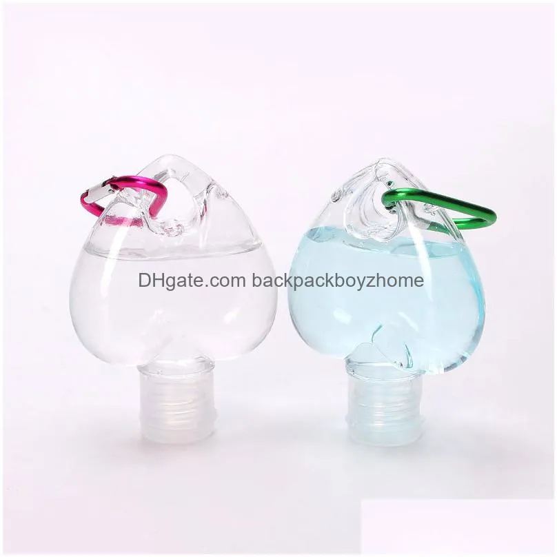 50ml heart shape hand sanitizer bottle with keyring hook clear transparent plastic refillable containers christmas gift