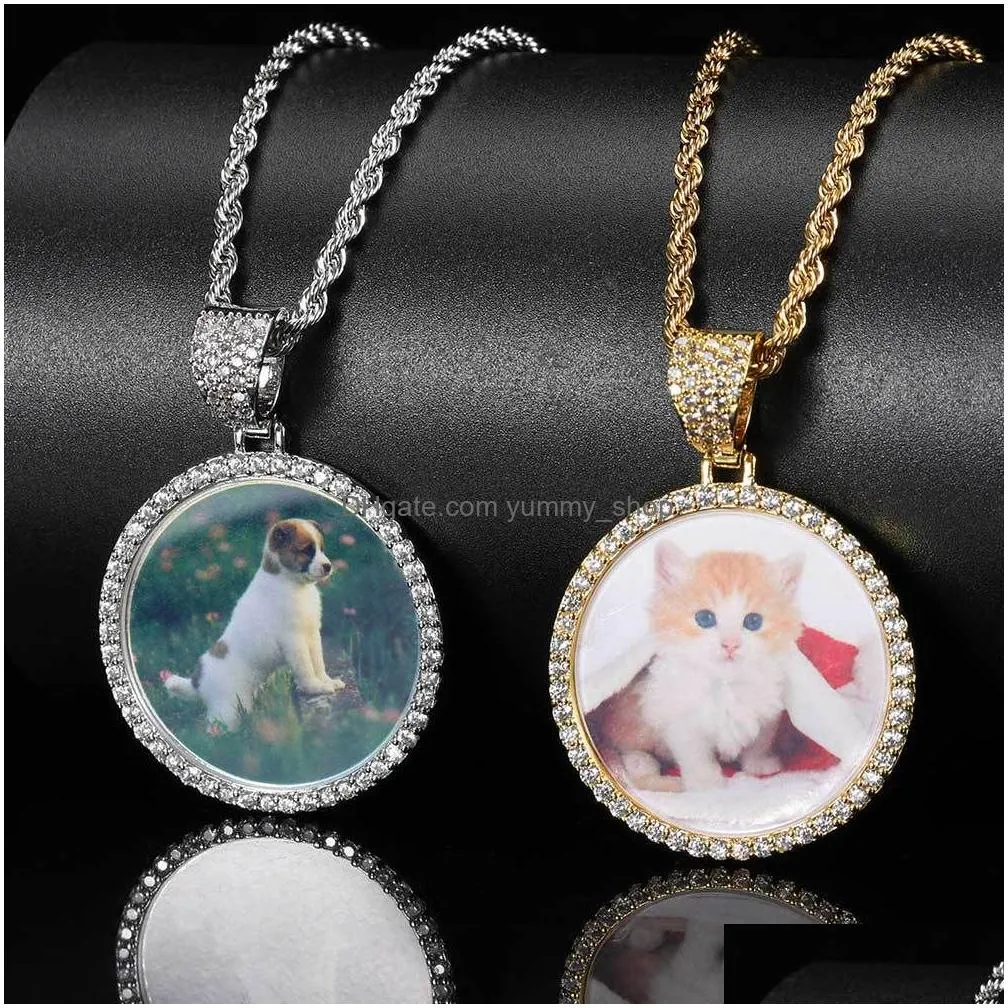 hip hop custom p o pendant round frame medal for couples men women personalized keepsake necklace