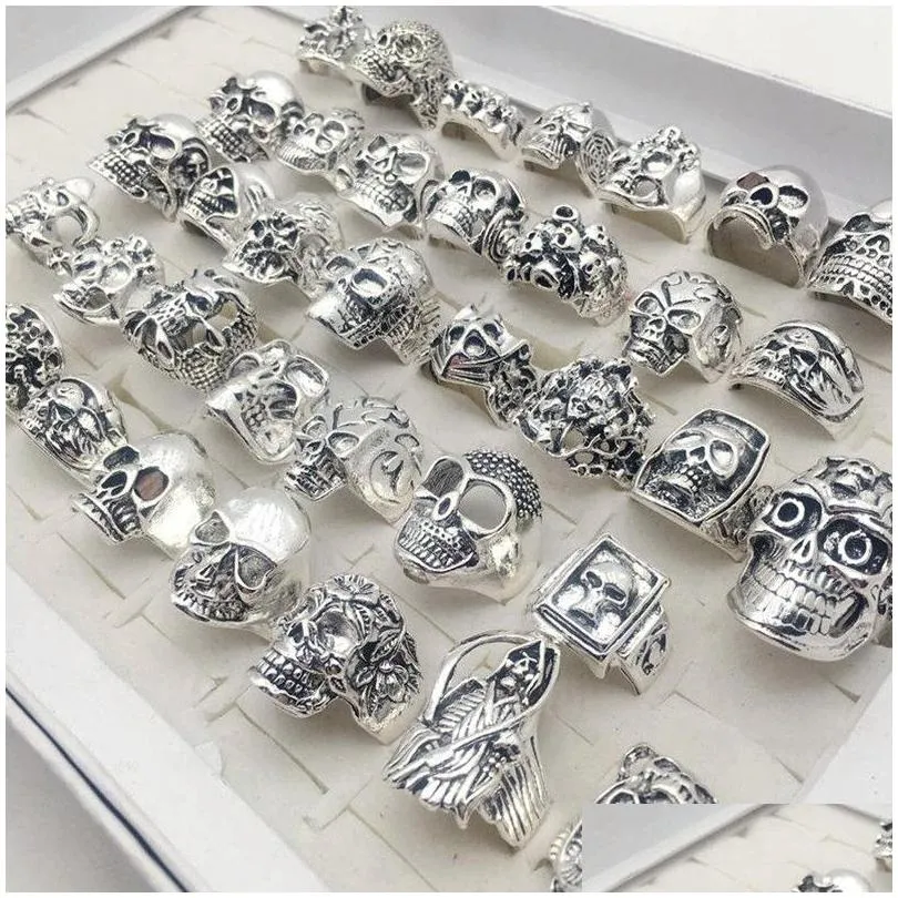  skull rings gothic steam punk finger ring mixed style silver plated hiphop charm jewelry for men and women fashion gifts