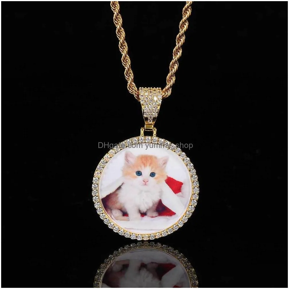 hip hop custom p o pendant round frame medal for couples men women personalized keepsake necklace