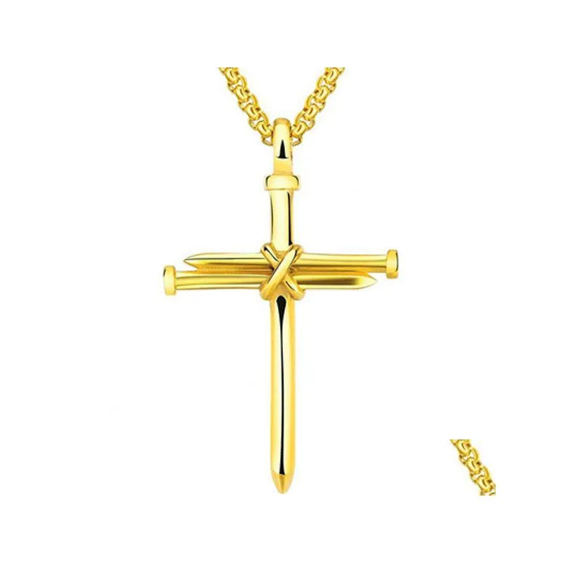 mens jewelry stainless steel nail and rope cross pendant necklace