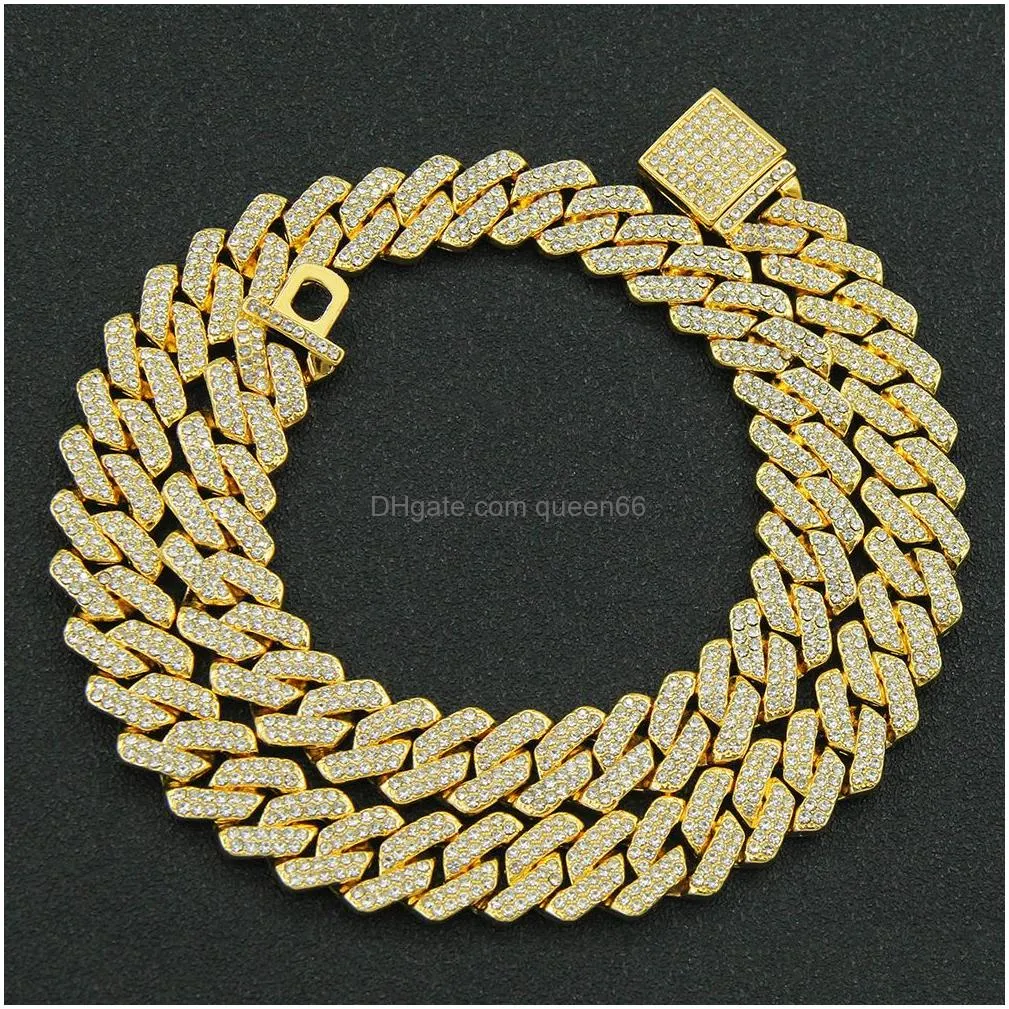 fashion cuban link chain necklace bracelet set heavy 18k gold plated metal necklace for boys girls design buckle fashion jewelry