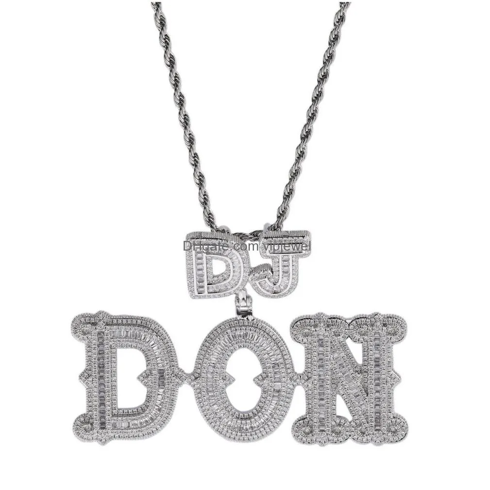 az custom name letters pendant necklaces t zircon tail buckle men women gift jewelry