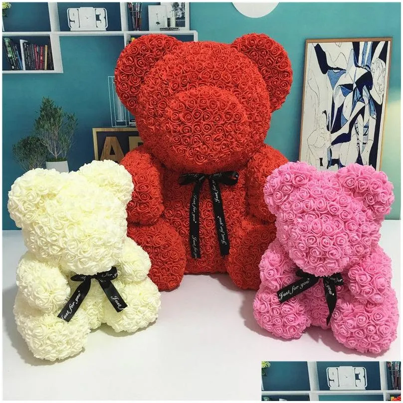 pe plastic artificial flowers rose bear multicolor foam rose flower teddy bear valentines day gift birthday party spring decoration