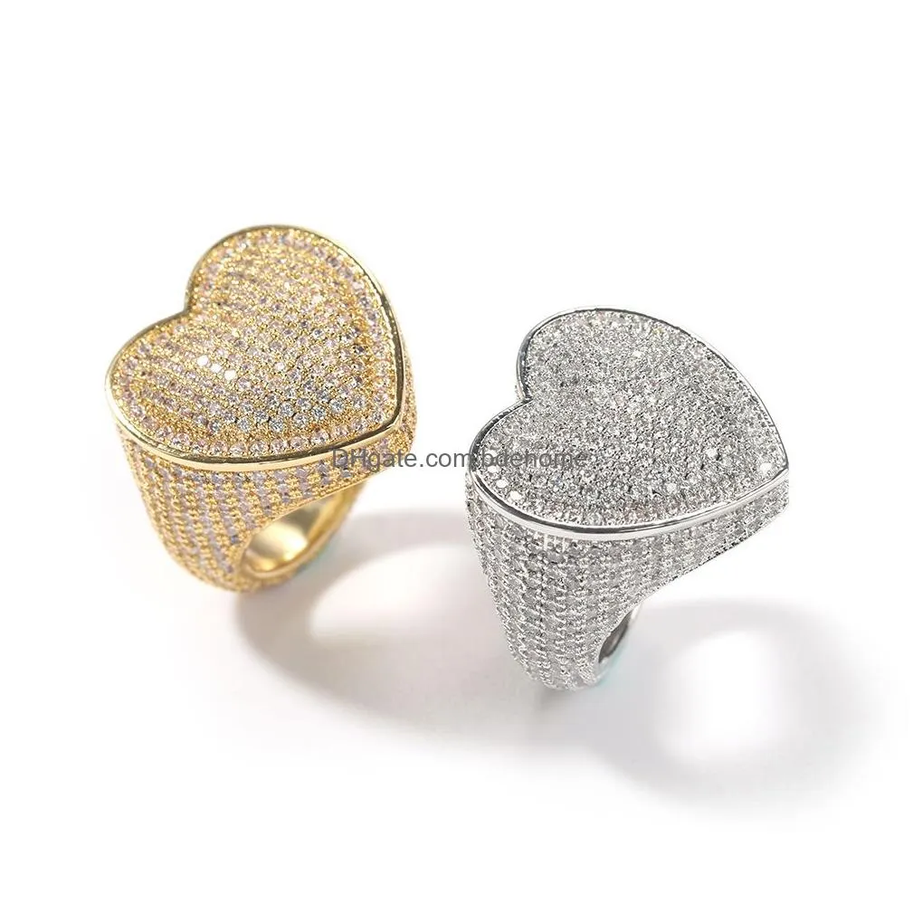 hip hop sweet casting rings with side stones lover couple heart shape men women finger wedding gift jewelry