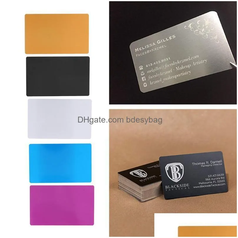 business card files 100pcs blank engraved custom visiting name cards aluminium alloy drop 230417