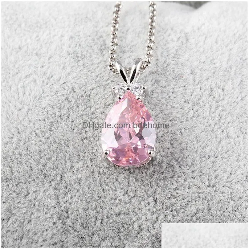 fashion zircon stone necklace fashion jewelry crystal zirconteardrop pendant necklace purple pink green for women design jewelry