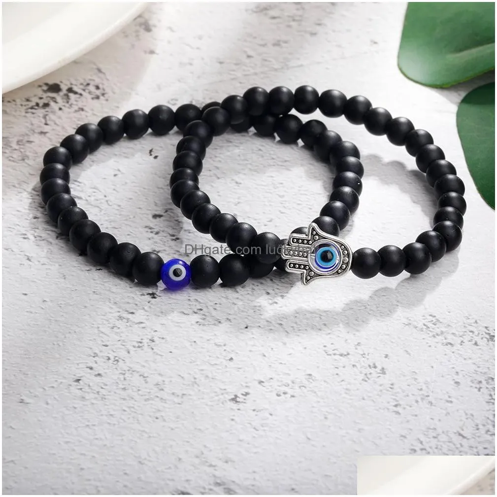 2pcs evil blue eye beaded bracelet for women mens strands couple jewelry hand charm bracelets pulsera