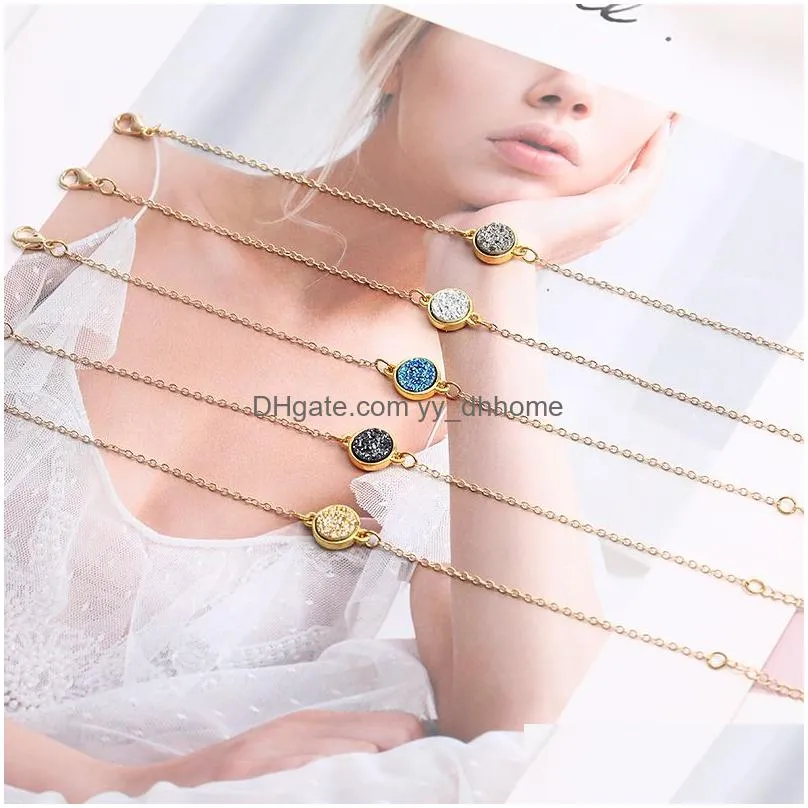 handmade crystal round resin druzy charm bracelet colorful natural stone bracelets bangles for women gold friendship jewelry gift with