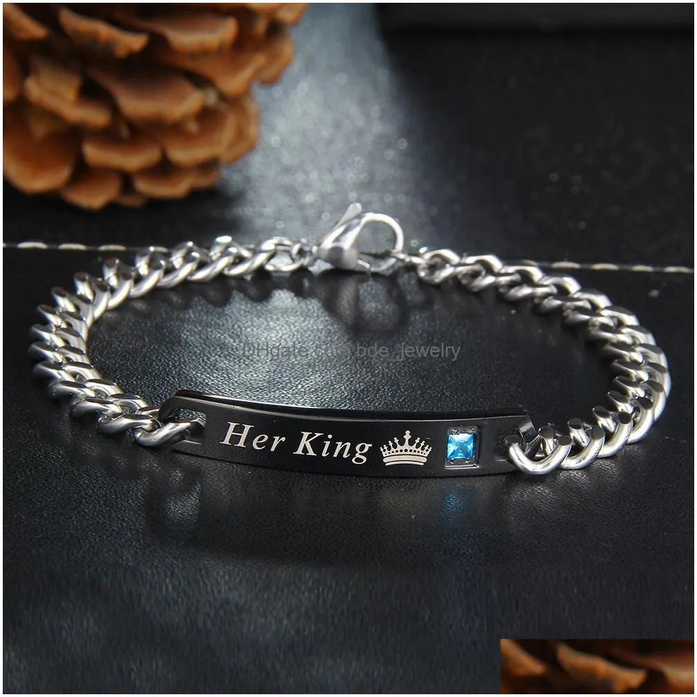 stainless steel couple bracelet for women men his queen her king lover charm bracelet bangles beauty beast designer jewelry 1pc