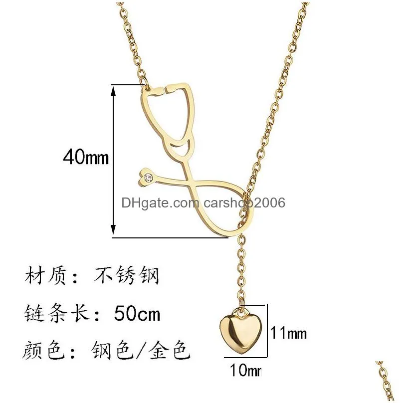 stainless steel stethoscope necklace fashion medical jewelry alloy i love you heart pendant necklace for women