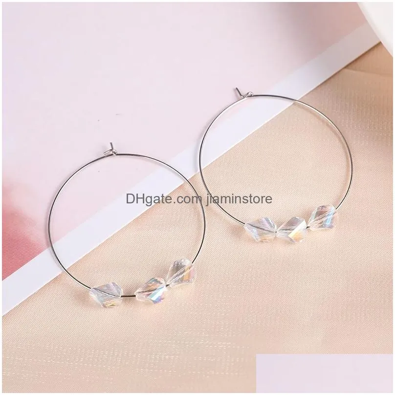 trendy simple hoop earring glass crystal bead dangle earring light weight jewelry accessories golden silver plated wholesale