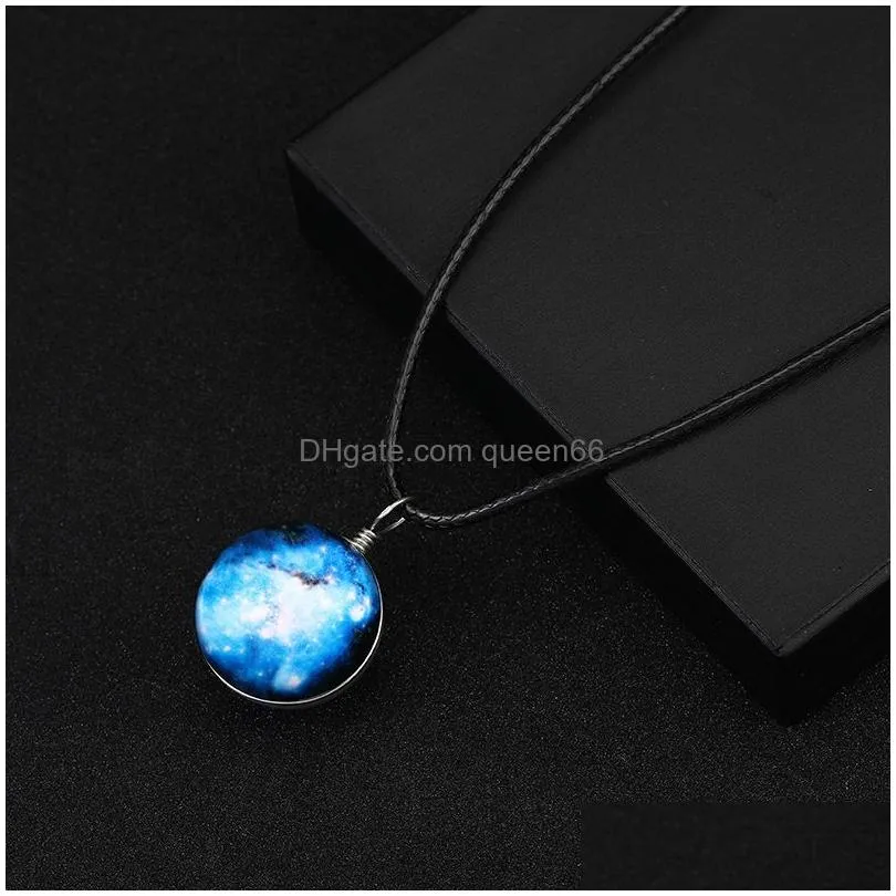 vintage nebula space universe galaxy necklaces women handmade glass ball choker pendant rope chain statement necklace jewelry