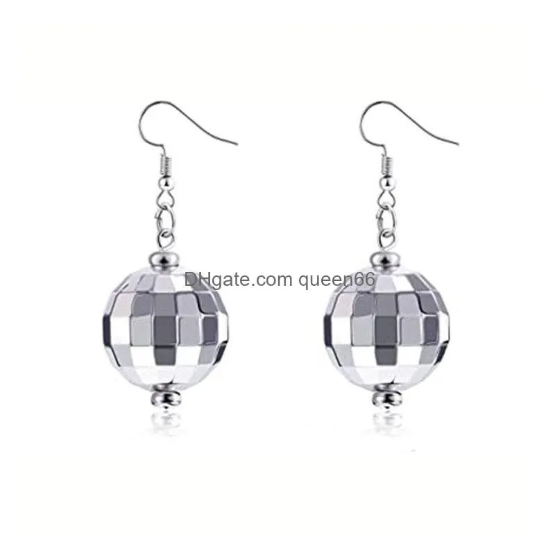 24mm disco ball earring retro 70s party jewelry silver dangle earrings for women