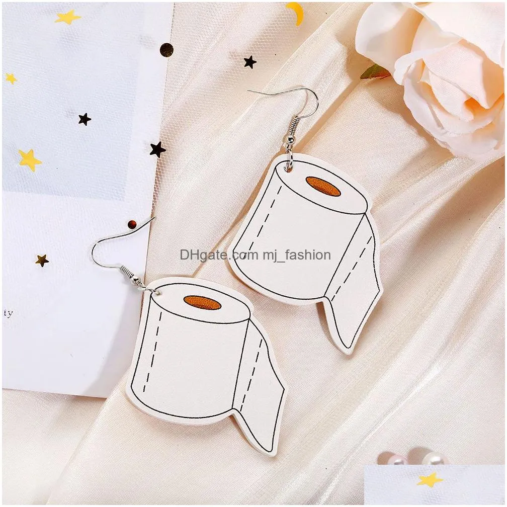 leather toilet paper earring charm for women girls unique design creative personality funny earrings fashion jewelry gifts