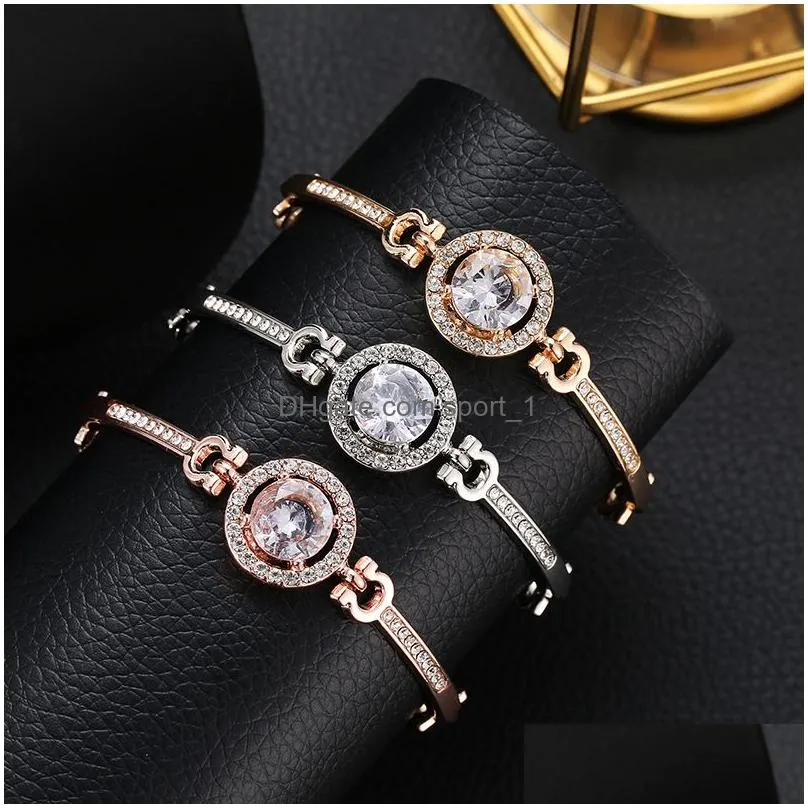  trendy rhinestone zircon link bangle bracelet high quality charm bracelets for women girls gift wholesale jewelry