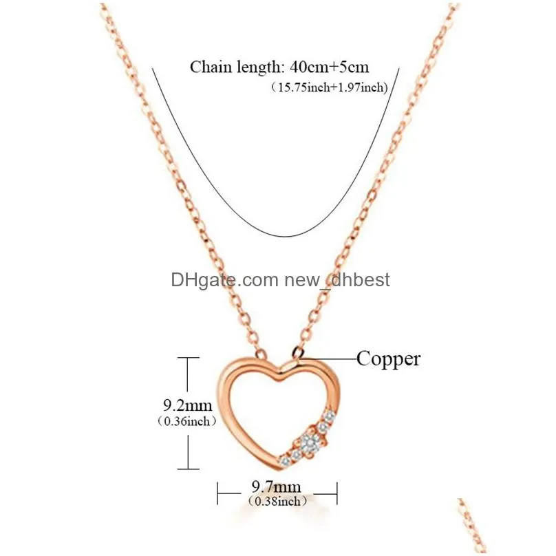 elegant hollow heart pendant necklaces cubic zirconia rose gold plated necklace for women choker high quality wedding jewelry