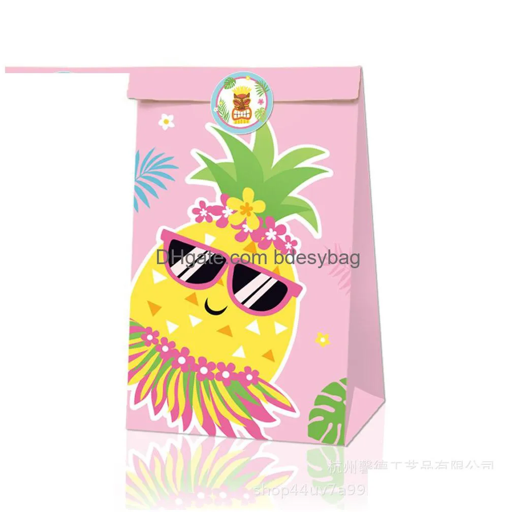 pineapple red bird hawaiian summer birthday party candy bag gift suit a brown paper bag22x12x8cm