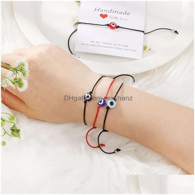 5 colors evil blue eye charm bracelet with make a wish card handmade braided pulseras jewelry