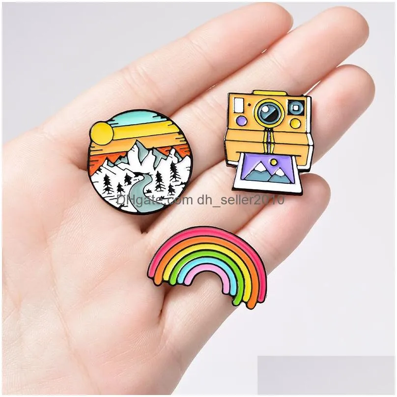 colorful mountain camera brooch creative cute outdoor badge jewelry for students