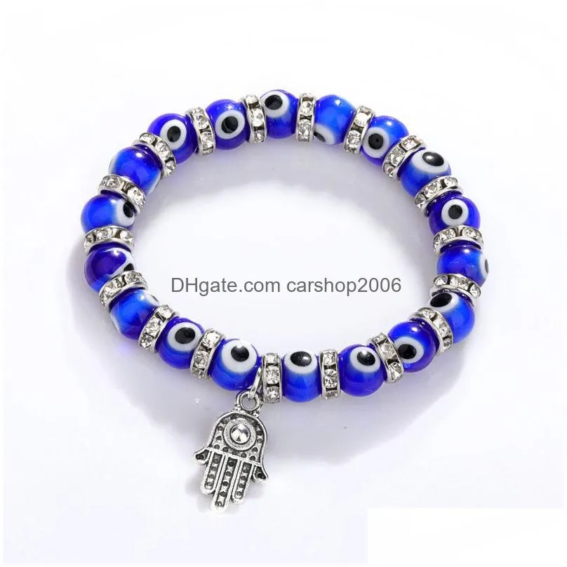 turkey evil blue eyes beaded bracelets chain men women religious hamsa hand charm bracelet bangles handmade jewelry