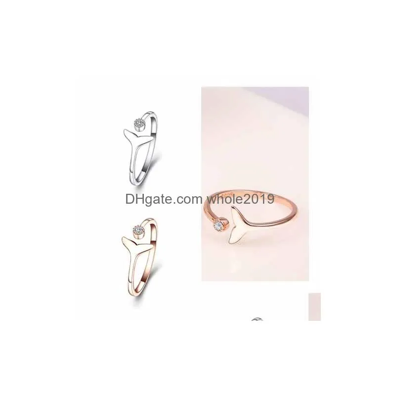 925 sterling silver fish tail ring fashion jewelry cute crystal mermaid tail rings open statement antique ring for women