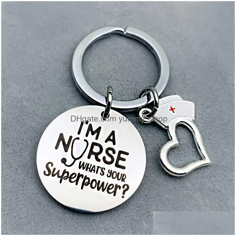 nurse cap stainless steel keychain engraved i am a nurse keyring heart key chains charm love medicine school students gifts