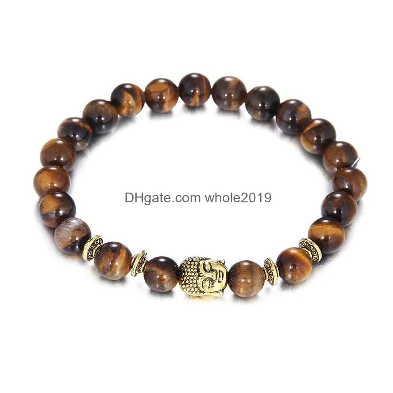 fashion prayer tiger eye beads bracelet ancient gold buddha charms beads religion yoga bracelet for men women natural stone jewelry