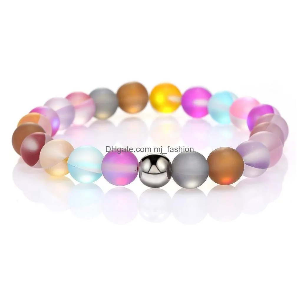 8mm fashion design crystal glass natural flash stone bead bracelet for women men colorful moonstone dull polish frosted ethnic