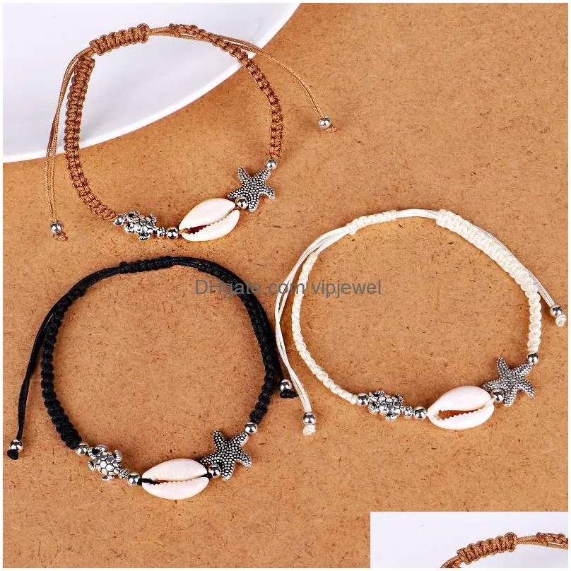 summer beach starfish charm bracelet chain bohemian surfing wax rope shell bracelet jewelry
