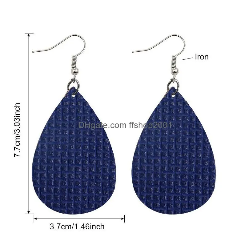 weave pattern teardrop leather earrings for women bohemian rhombus lattice colorful statement light weight oval earring jewelry