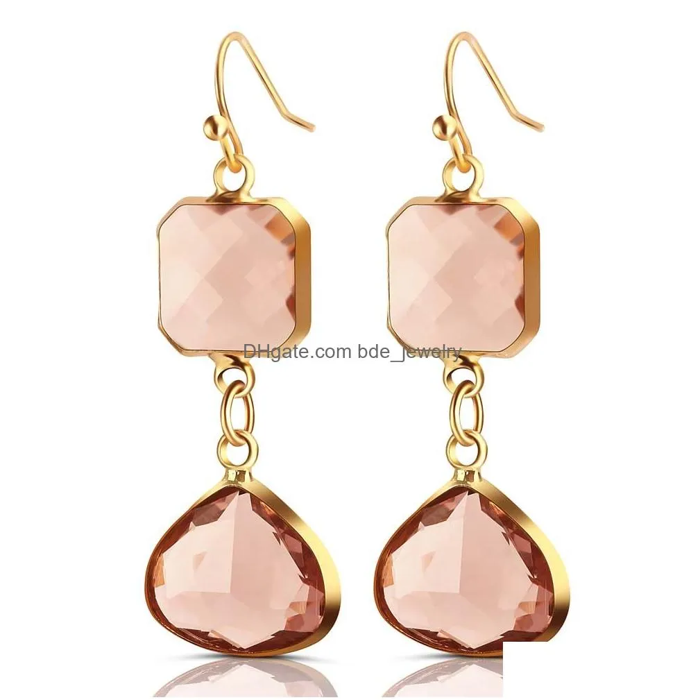 2019 womens fashion crystal earrings rhinestone blue/pink glass black copper sweet metal ear earrings for girl gift wholesale