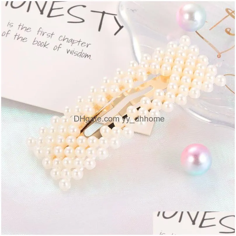 fashion women hairs clip geometric pearl hair jewelry accessories hairpins alloy metal barrettes girls convenient hairgrips