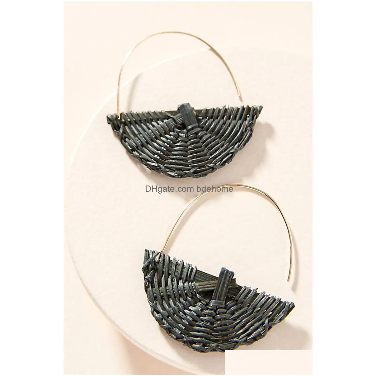 fashion rattan straw drop earrings boho semicircle shape big hook dangle earrings for women design jewelry wedding party gifts