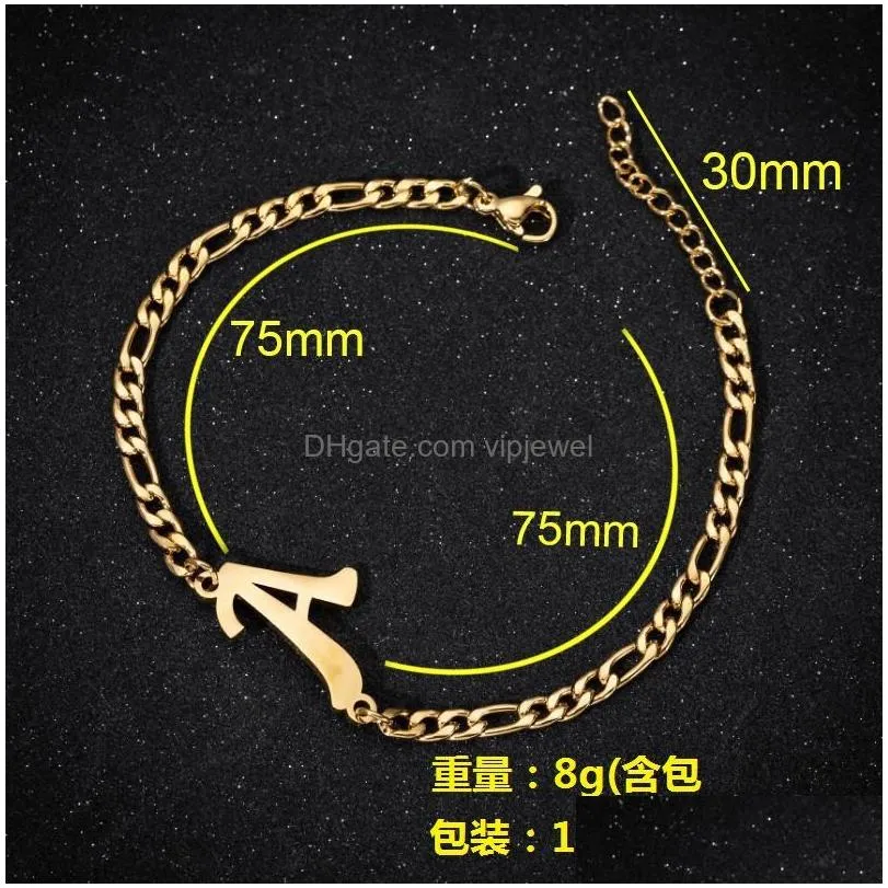 stainless steel initial bracelets thick chain capital letter charm bracelet for girls birthday jewelry