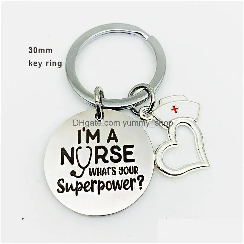 nurse cap stainless steel keychain engraved i am a nurse keyring heart key chains charm love medicine school students gifts