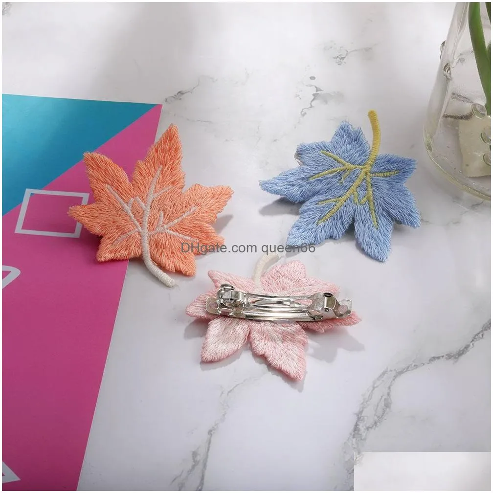 maple leaf embroidery hair clips sewing clothes ironings clothing accessories diy hairpin band cloth stickers