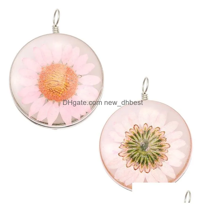 fashion colorful dried flower small daisy charm for jewelry making handmade glass pendant fit necklace diy fashion kids jewelry