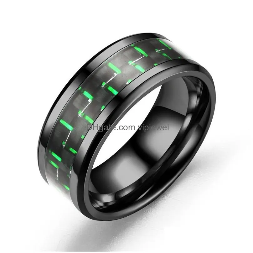 stainless steel carbon fiber ring for men blue red square band rings mens fashion jewelry