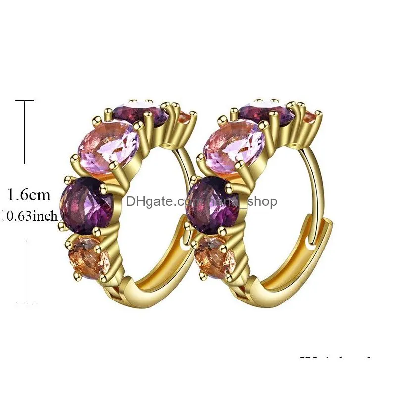 fashion hoop earrings for women gold color plated with pink purple zircon crystal earrings statement jewelry 2019 high quality