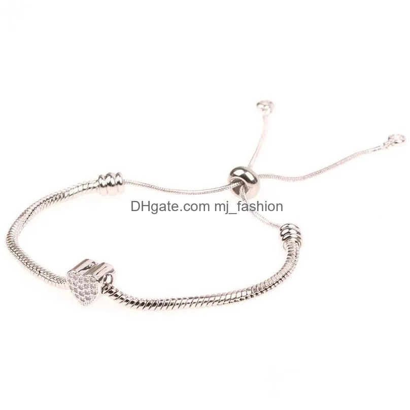 trendy adjustable heart charm bracelets bangles for women rose gold silver color cubic zirconia bracelets fashion party jewelry gifts