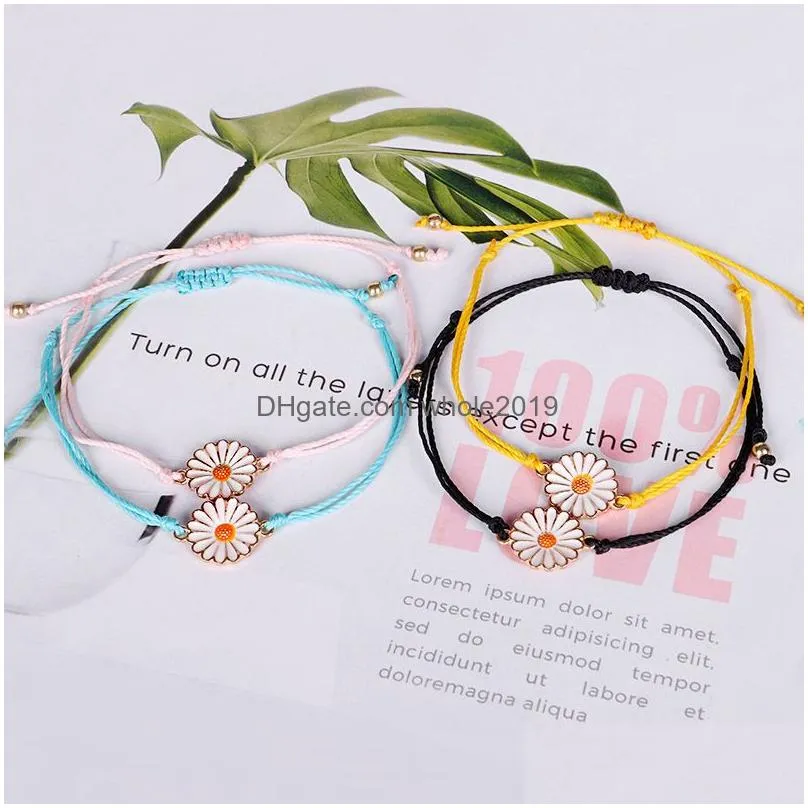 woven wax thread bracelet with chrysanthemum charm multilayer friendship braids for womens summer style