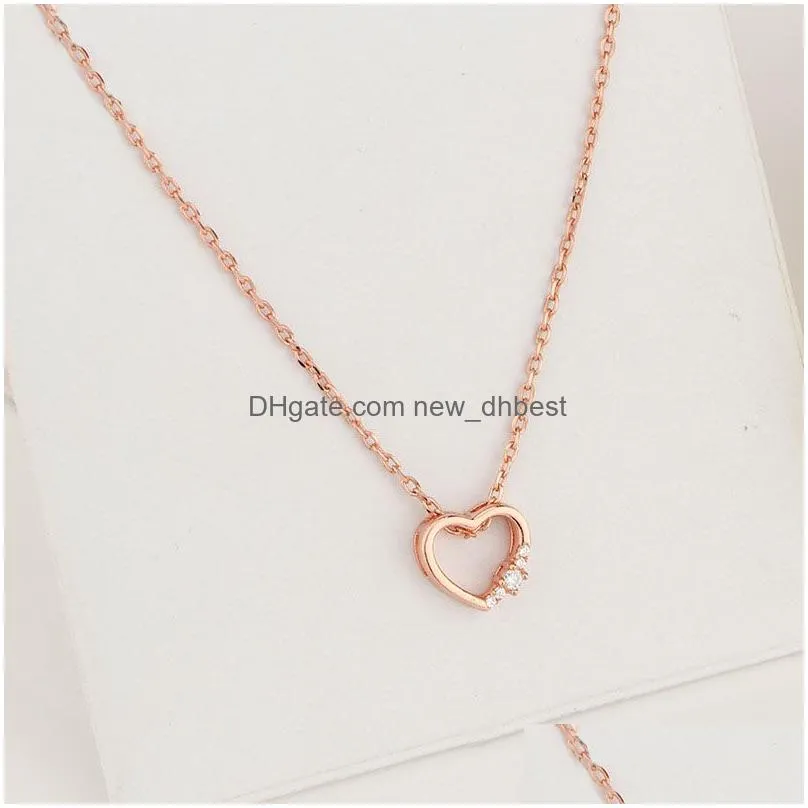 elegant hollow heart pendant necklaces cubic zirconia rose gold plated necklace for women choker high quality wedding jewelry