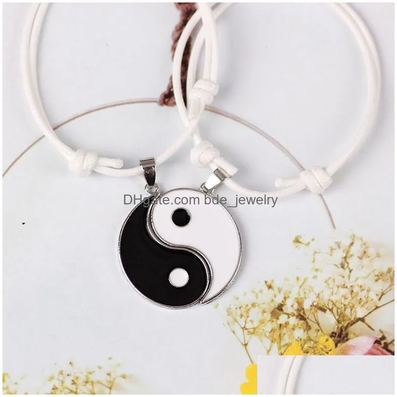 2 pcs/lot vintage adjustable rope couple bracelet hand jewelry yin yang charms bracelets black white red handmade jewelry