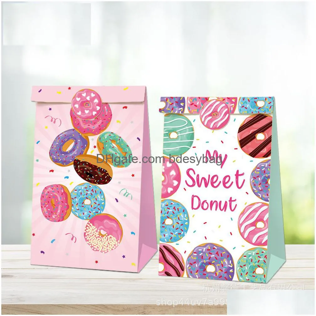 donuts dessert party candy bag gift birthday cake baking oil brown paper bag22x12x8cm