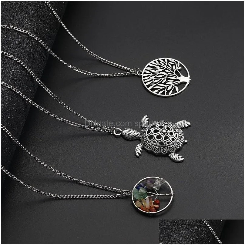 fashion designer vintage silver sweaters necklaces pendant for women life of tree feathers turtles elephants key necklace